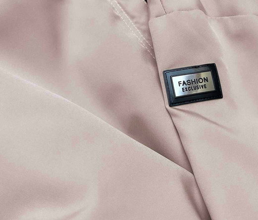 Beżowa kurtka płaszcz parka z ozdobnymi lampasami we wzory z kapturem