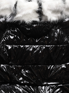 Czarno beżowa błyszcząca kurtka płaszczyk z kapturem