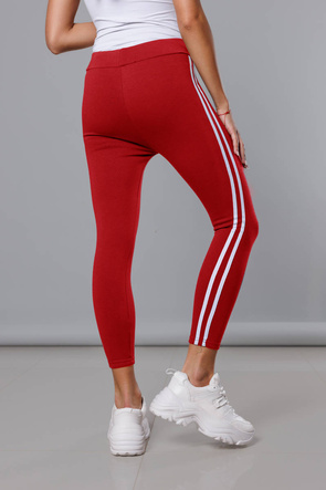 Czerwone wyszczuplające legginsy z lampasami