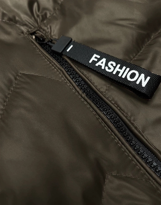 Oliwkowy świetny damski bezrękawnik kamizelka z odpinanym kapturem PLUS SIZE