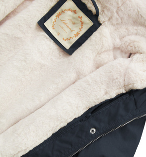 Granatowa zimowa ciepła kurtka parka na futrze