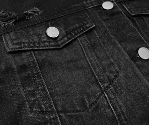 Czarny jeansowy płaszcz z kołnierzykiem i przetarciami