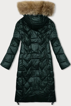 Zielona długa pikowana kurtka płaszczyk damski z kapturem