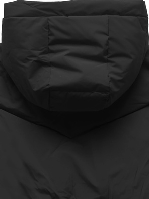 Czarny długi płaszczyk kurtka zimowa - na ciepłym misiu z kapturem