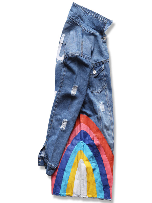 Jeansowa kolorowa fantastyczna damska kurtka