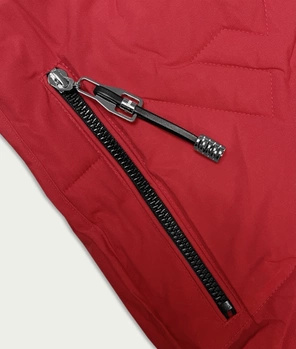 Czerwony długi pikowany bezrękawnik damski kamizelka z kapturem