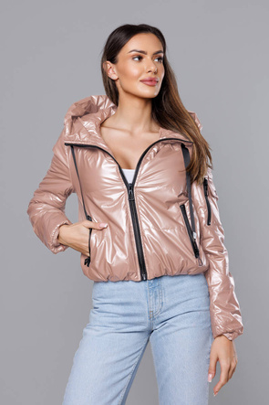 Perłowa błyszcząca kurtka przejściowa na suwak