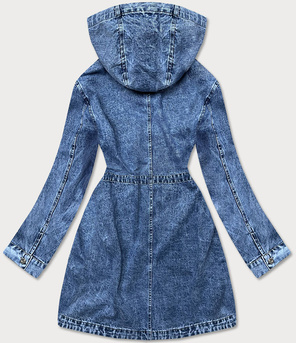 Długa kurtka jeansowa z kapturem niebieska (pop5971-lk)