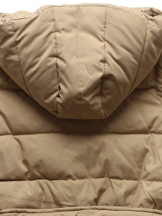 Karmelowy długi damski dwustronny płaszcz z kapturem