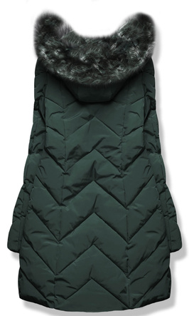 Zielona zimowa ciepła pikowana w jodełkę kurtka płaszczyk z kapturem