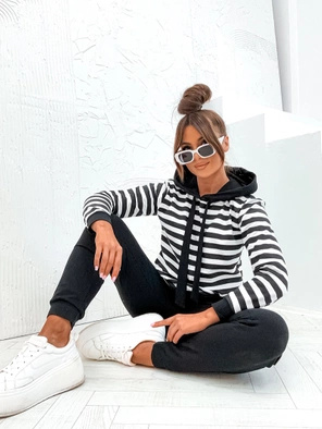 Czarny kapitalny dres damski w pasy