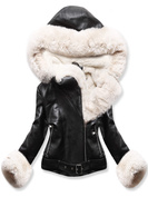 Czarna genialna zimowa kurtka damska skórzana ramoneska na futrze