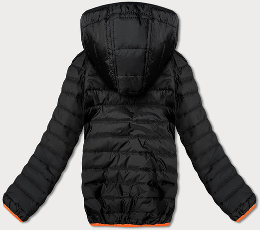 Czarna pikowana kurtka z łączonych materiałów z kapturem i wstawkami