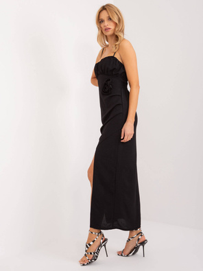 Czarna długa sukienka damska z rozcięciem