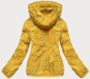 Żółta dwustronna pikowana kurtka na futerku