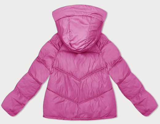 Różowa trapezowa kurteczka zimowa z kapturem szachownica