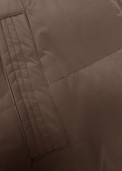 Brązowy puchowy długi bezrękawnik kamizelka z kapturem