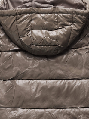 Czekoladowa damska długa pikowana kurtka z kapturem