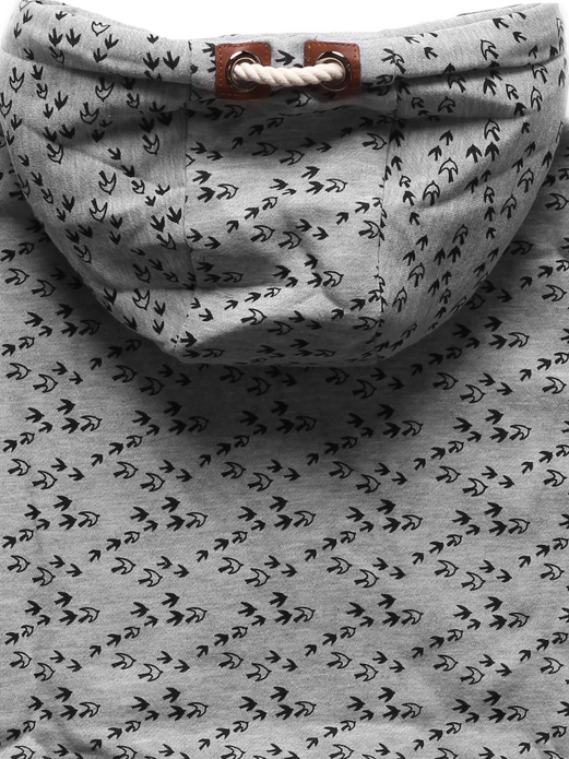 Szara rozpinana bluza damska z kapturem w jaskółki