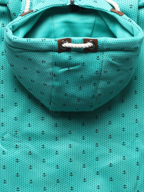 Turkusowa damska rozpinana bluza z kapturem w kotwiczki