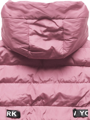 Różowy pikowany bezrękawnik kamizelka z kapturem stójka