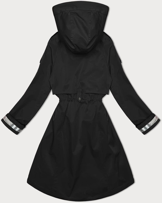 Czarny unikalny przejściowy płaszczyk damski parka z kapturem z motywem w kratę