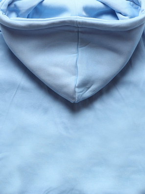 Niebieska długa sportowa bluza damska z lampasami i kapturem