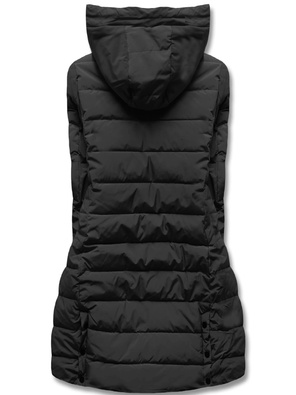 Czarna czaderska długa pikowana zimowa kurtka płaszczyk ocieplana misiem