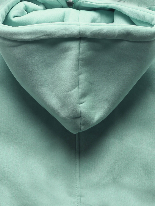 Pistacjowa długa bluza z łączonych materiałów na suwak i z dużym kapturem