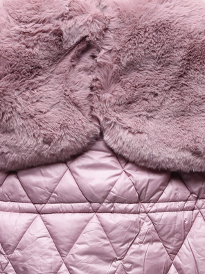 Różowa unikatowa damska kurtka zimowa z mega kołnierzem