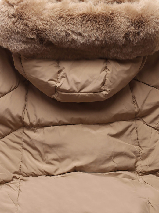 Beżowa czadowa kurtka damska z kapturem puffer