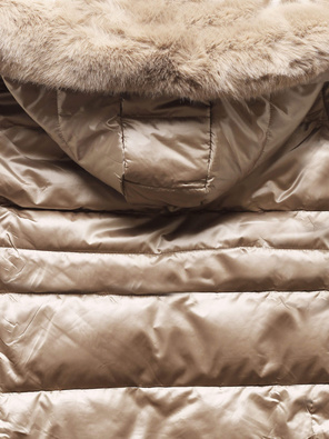 Beżowa śliczna pikowana zimowa kurtka damska z kapturem