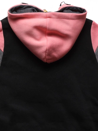 Łososiowo czarny kolorowy dres damski z kapturem komplet bluza na suwak + spodnie