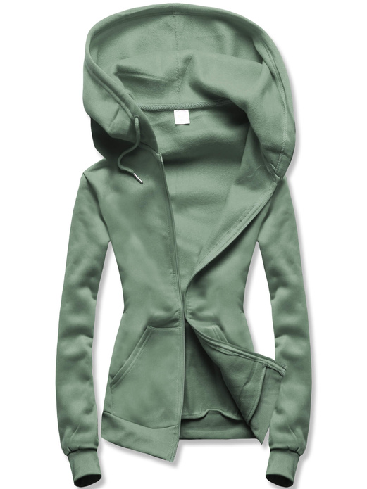 Zielona damska rozpinana bluza z kapturem basic
