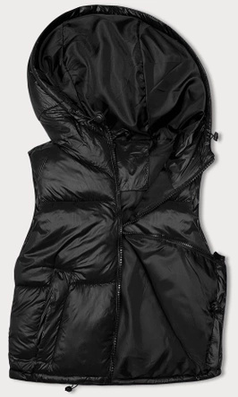 Czarna krótka kapitalna damska kamizelka bezrękawnik z kapturem