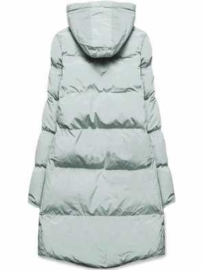 Miętowa długa pikowana zimowa kurtka płaszczyk na misiu z kapturem