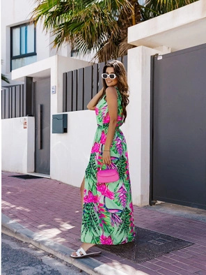 Zielona lekka stylowa sukienka damska z paskiem