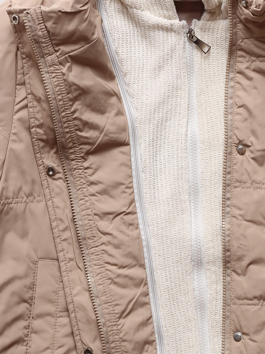 Beżowa kapitalna przejściowa bomberka kurtka damska z kapturem