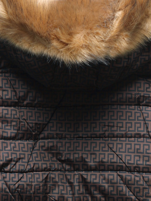 Czerwono brązowa dwustronna damska kurtka pikowana z kapturem