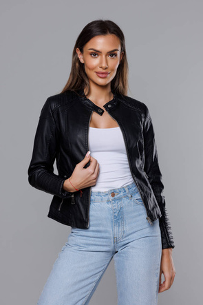 Czarna ramoneska kurtka ekoskóra ze stójką zapinana na suwak