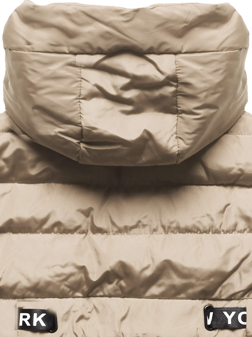 Jasnobeżowy pikowany bezrękawnik kamizelka z kapturem stójka