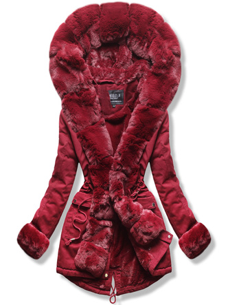 Bawełniana parka z futrem bordowa (xw805x)