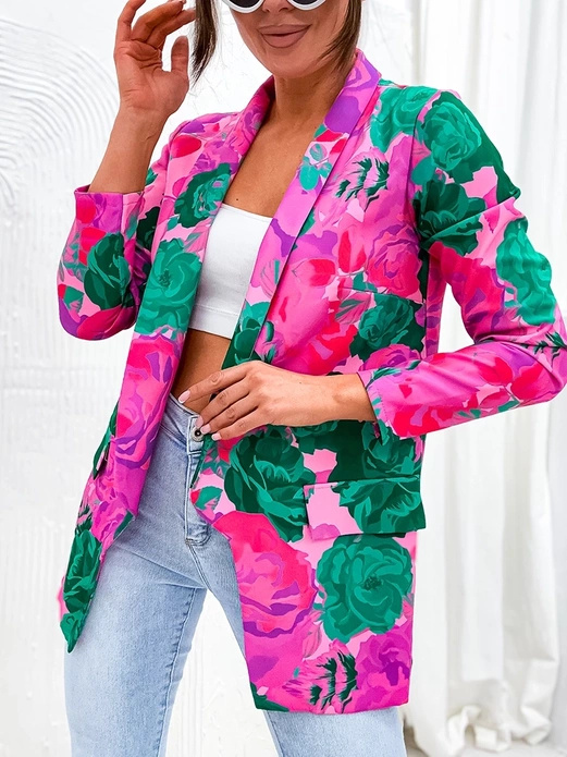 Fuksja zielony damska marynarka żakiet w kwiaty