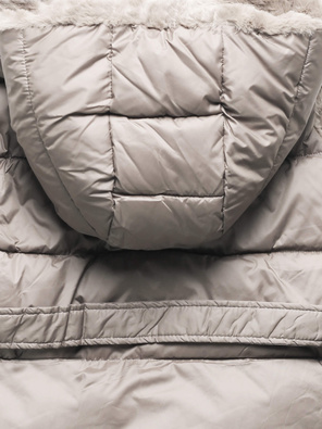 Beżowy dwustronny damski pikowany bezrękawnik z kapturem na futrze