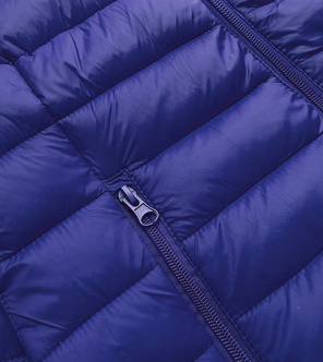 Granatowa lekka przejściowa pikowana kurtka z kapturem