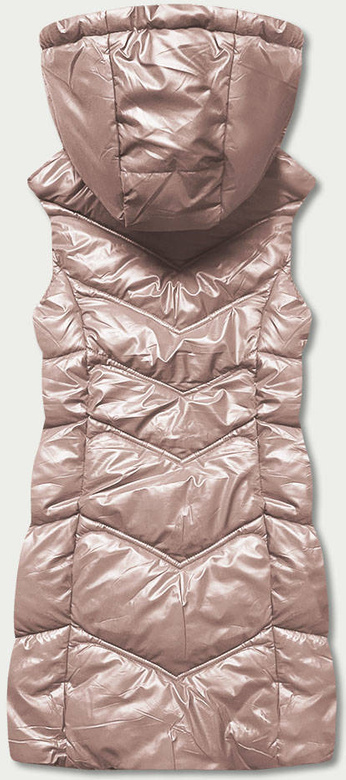 Beżowy stylowy błyszczący pikowany bezrękawnik damski z kapturem