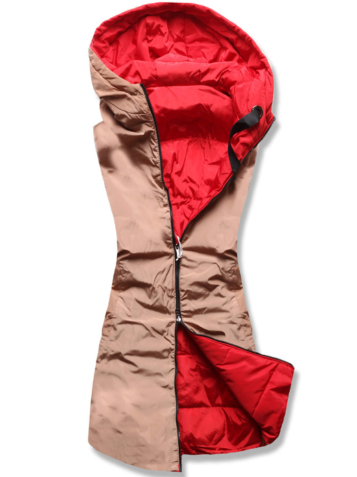 Czerwony pikowany bezrękawnik kamizelka z kapturem stójka