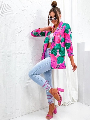 Fuksja zielony damska marynarka żakiet w kwiaty