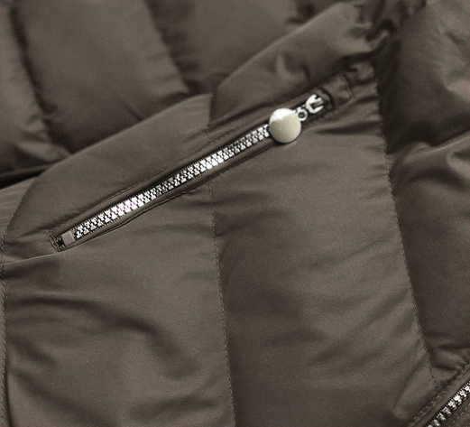 Khaki zimowa pikowana kurtka z kapturem