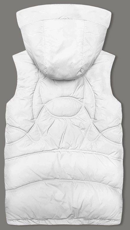 Biały stylowy pikowany damski bezrękawnik kołnierz kaptur